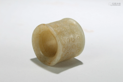 An Estate Chinese Jade-curving Fortune Archer Ring