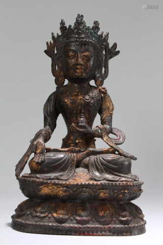 An Estate Chinese Lotus-seated Fortune Massive Buddha