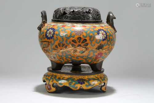 An Estate Chinese Seated Cloisonne Fortune Censer
