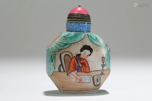 An Estate Chinese Lady-portrait Fortune Snuff Bottle