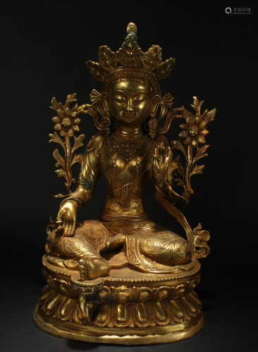 A Chinese Lotus-seated Estate Religious Buddha Gilt