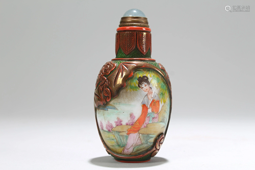 An Estate Chinese Lady-portrait Fortune Snuff Bottle