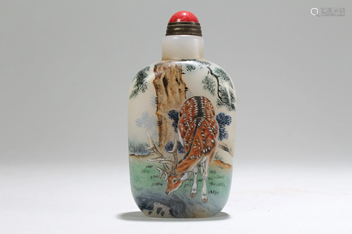 An Estate Chinese Deer-portrait Fortune Snuff Bottle