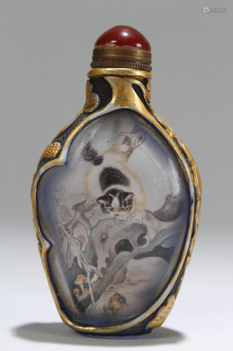 An Estate Chinese Cat-portrait Fortune Snuff Bottle