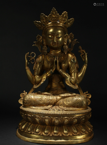 A Chinese Gilt Estate Religious Lotus-seated Buddha