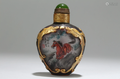 An Estate Chinese Horse-portrait Fortune Snuff Bottle