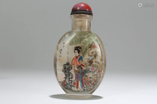 An Estate Chinese Lady-portrait Fortune Snuff Bottle