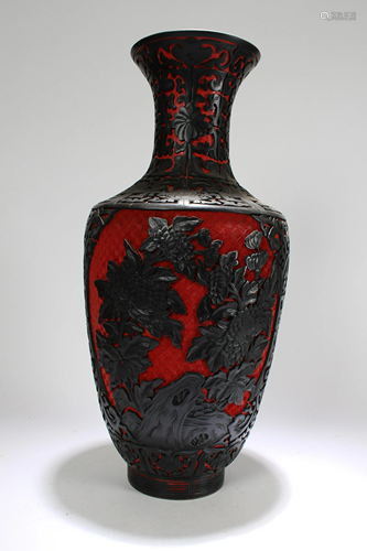 A Chinese Nature-scene Massive Lacquer Metal Vase