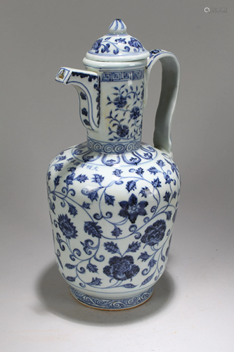 A Chinese Lidded Blue and White Porcelain Ewer