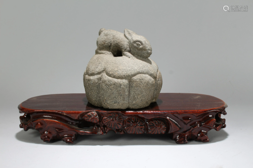 A Chinese Fortune Stone-curving Statue