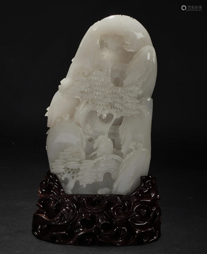 A Chinese Jade-curving Mountain-view Statue Display