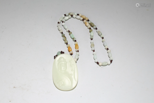 An Estate Chinese Guanyin Jade Pendant Necklace