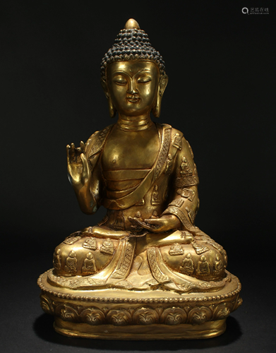 An Estate Chinese Gilt Lotus-seated Fortune Buddha