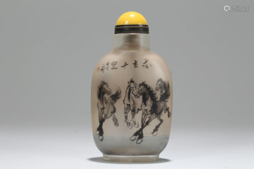 An Estate Chinese Horse-portrait Fortune Snuff Bottle