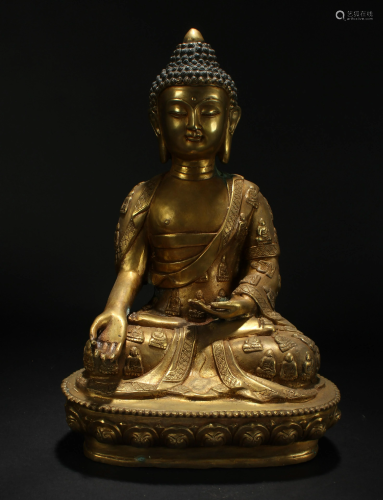 An Estate Chinese Lotus-seated Gilt Fortune Buddha