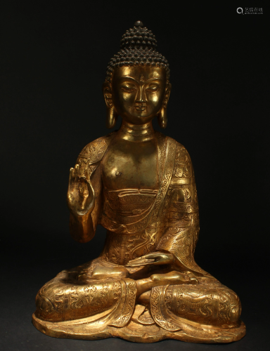 A Chinese Pondering-pose Estate Gilt Buddha Statue