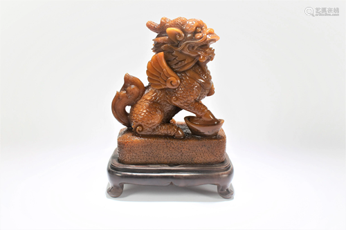 An Estate Chinese Soapstone Myth-beast Display …