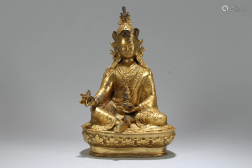 A Chinese Lotus-seated Estate Gilt Statue