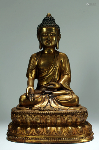 A Chinese Lotus-seated Pondering-pose Gilt Buddha