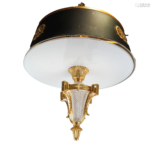 French Bronze & Crystal Tole Fixture