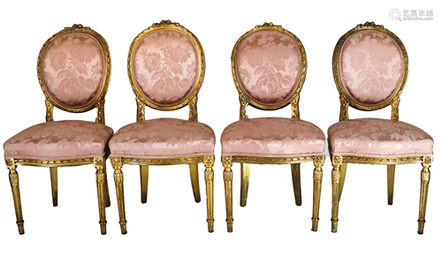 Set of Four French Gilt Wood Chairs