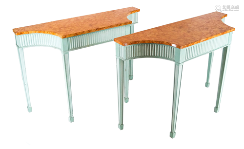 Pair French-Style Faux Marble Consoles