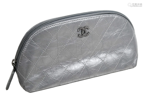 Chanel Silver Leather Toiletry Bag