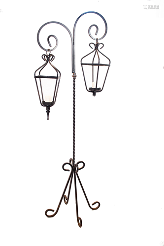 Wrought Iron Fixture with Two Lanterns