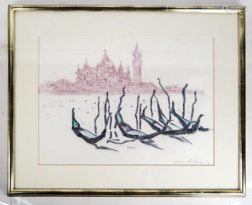 Joseph SOLMAN: Venetian Scene - Crayon on P…