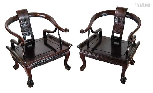 Pair Antique Chinese Low Chairs