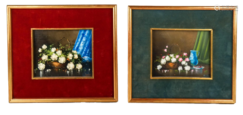 FONLIRIO [?]: Two Floral Still Lifes - Oil on Boar