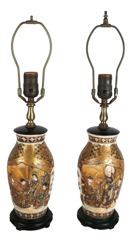 Pair Satsuma Chinese Lamps