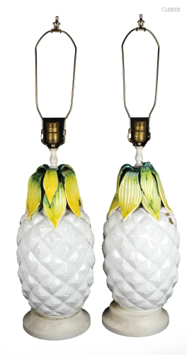 Pair Pineapple-Style Porcelain Lamps