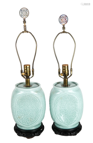 Pair Asian Porcelain Pinched Lamps