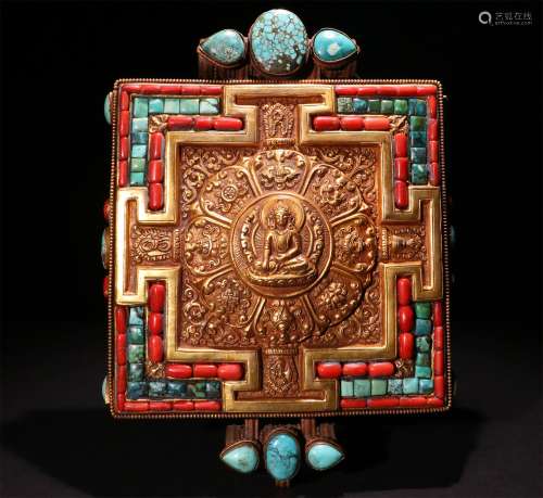 A CHINESE GILTING INLAID TURQUOISE HONK BLACK BOX