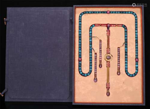 A STRING OF CHINESE SAPPHIRE COURT BEADS