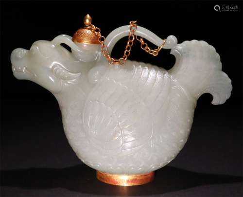 A CHINESE HETIAN JADE COVERED WITH GOLD POT