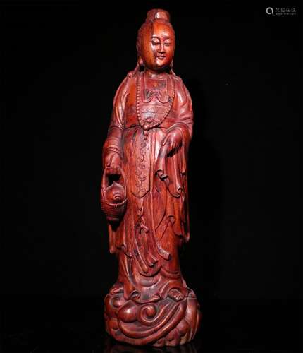 A CHINESE AGARWOOD GUANYIN STATUE