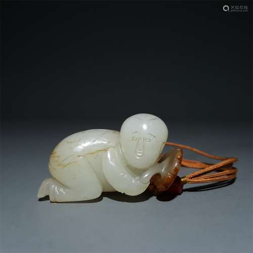 A MING DYNASTY CARVED CHARACTER SHAPE PENDANT