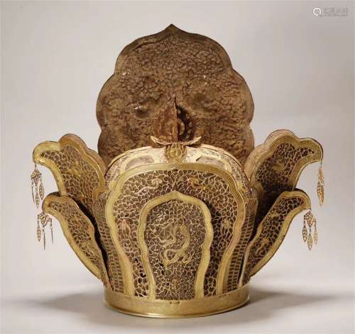 A LIAO DYNASTY PURE GOLD DRAGON CROWN