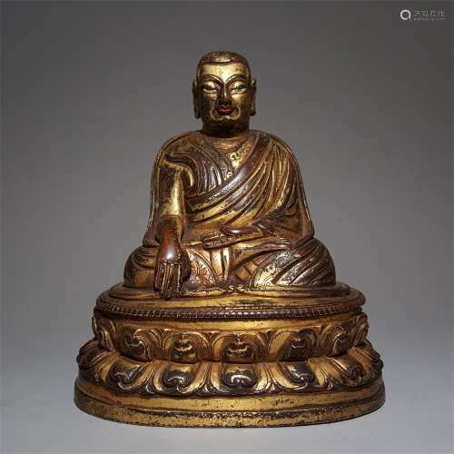 A MING DYNASTY BRONZE GILDED STATUE OF ZONGKABA