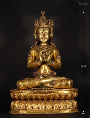 A MING DYNASTY BRONZE GILDED BUDDHA STATUE