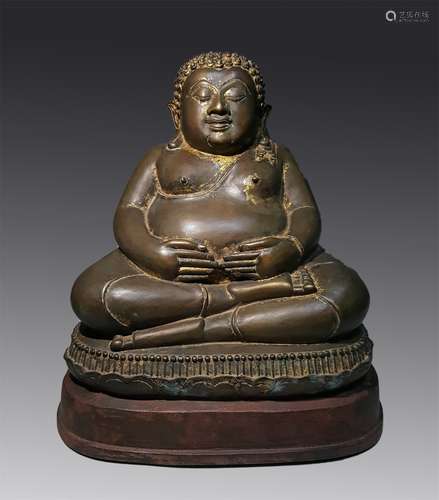 A MING DYNASTY BRONZE GILDED BUDDHA STATUE