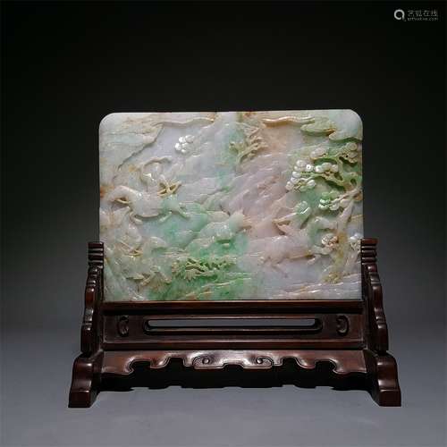 A QING DYNASTY CARVED JADEITE TABLE SCREEN