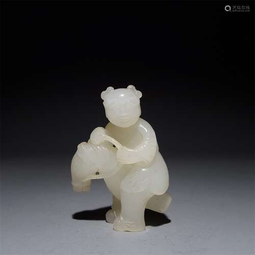 A QING DYNASTY HETIAN JADE BOY RIDING A HORSE