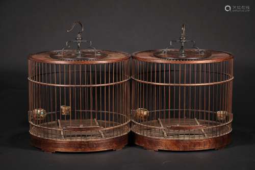 A PAIR OF QING DYNASTY ROSEWOOD BIRDCAGES