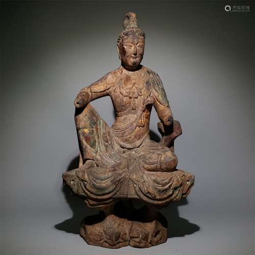 A MING DYNASTY WOOD CARVING GUANYIN