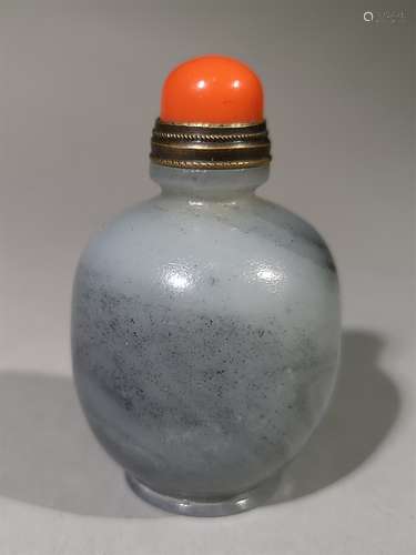 A QING DYNASTY HETIAN BLUE AND WHITE JADE SNUFF BOTTLE