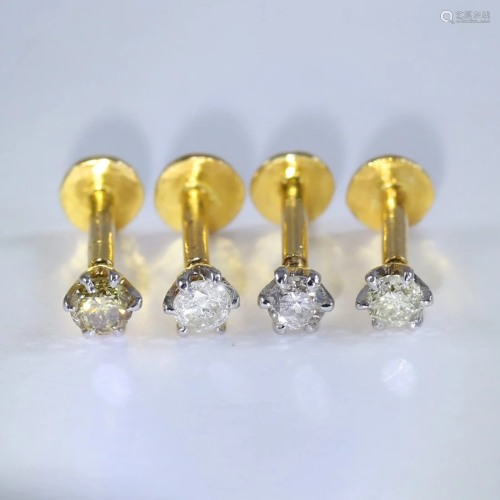 14 K Yellow Gold Set of 4 Diamond Ear Studs/Nose Pin