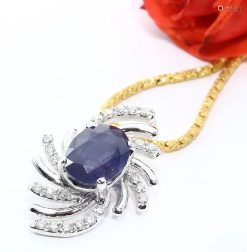 14 K Blue Sapphire (Kashmir) & Diamond Pendant …